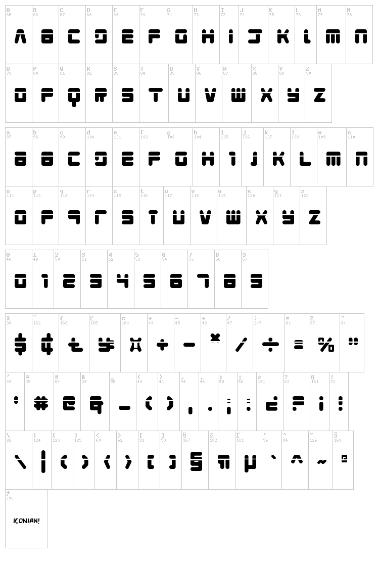 Young Techs font map