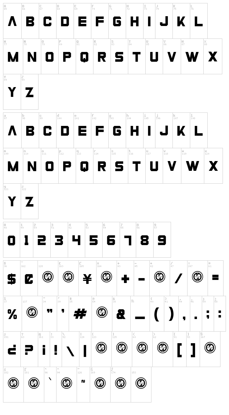 Zero Athletics font map
