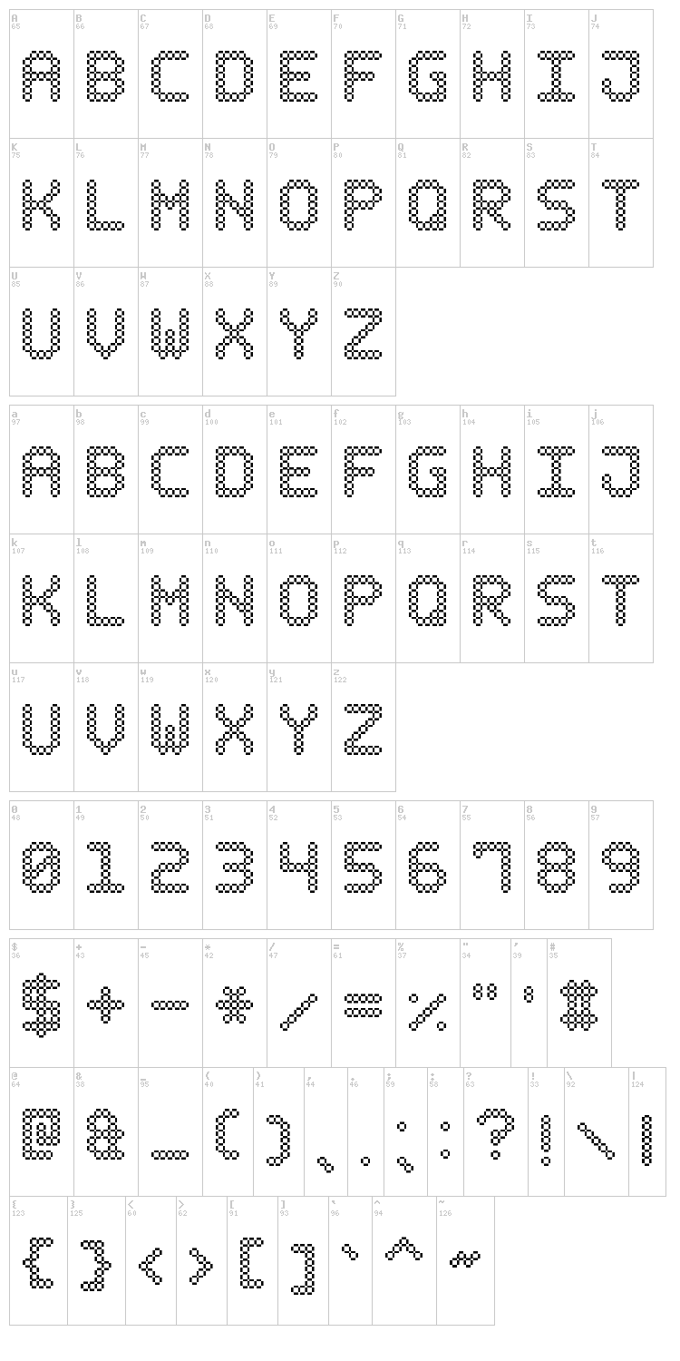 Bubble Pixel-7 font map