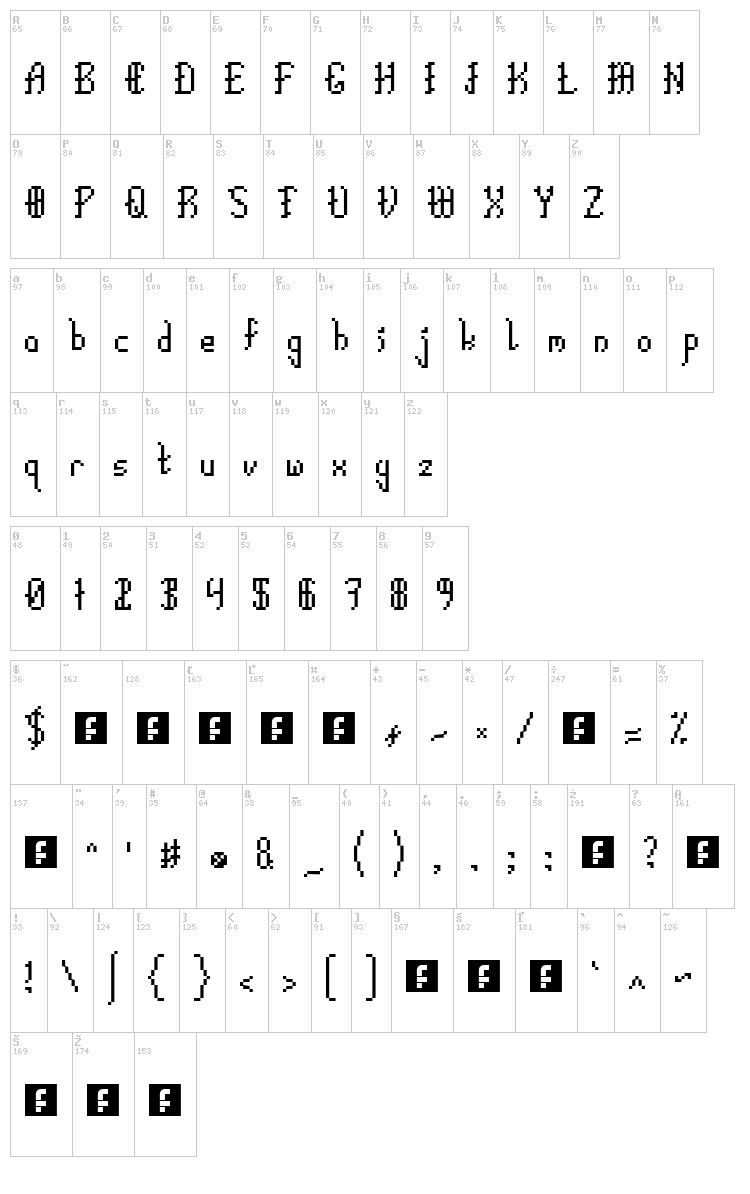 Epic Calligraphy font map