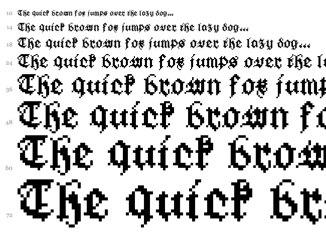 GothicPixels font waterfall
