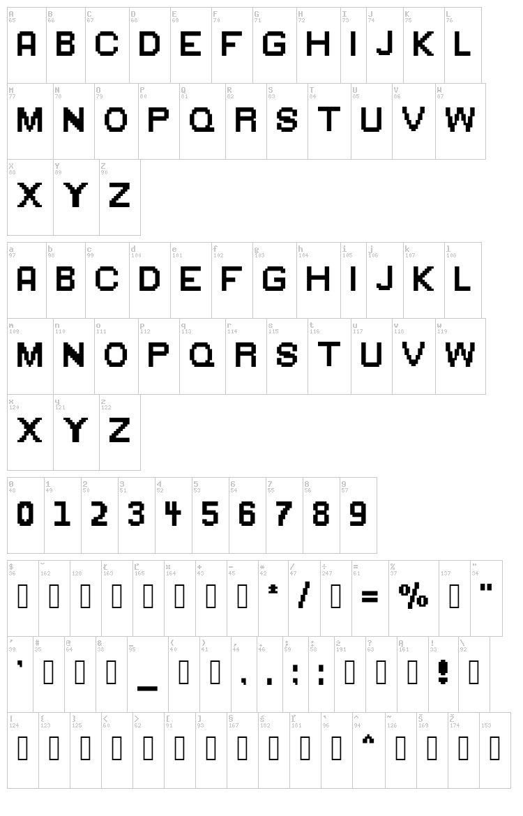 Green Flame font map
