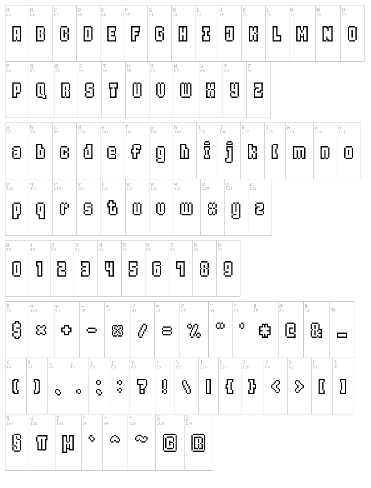 Ice Pixel7 font map
