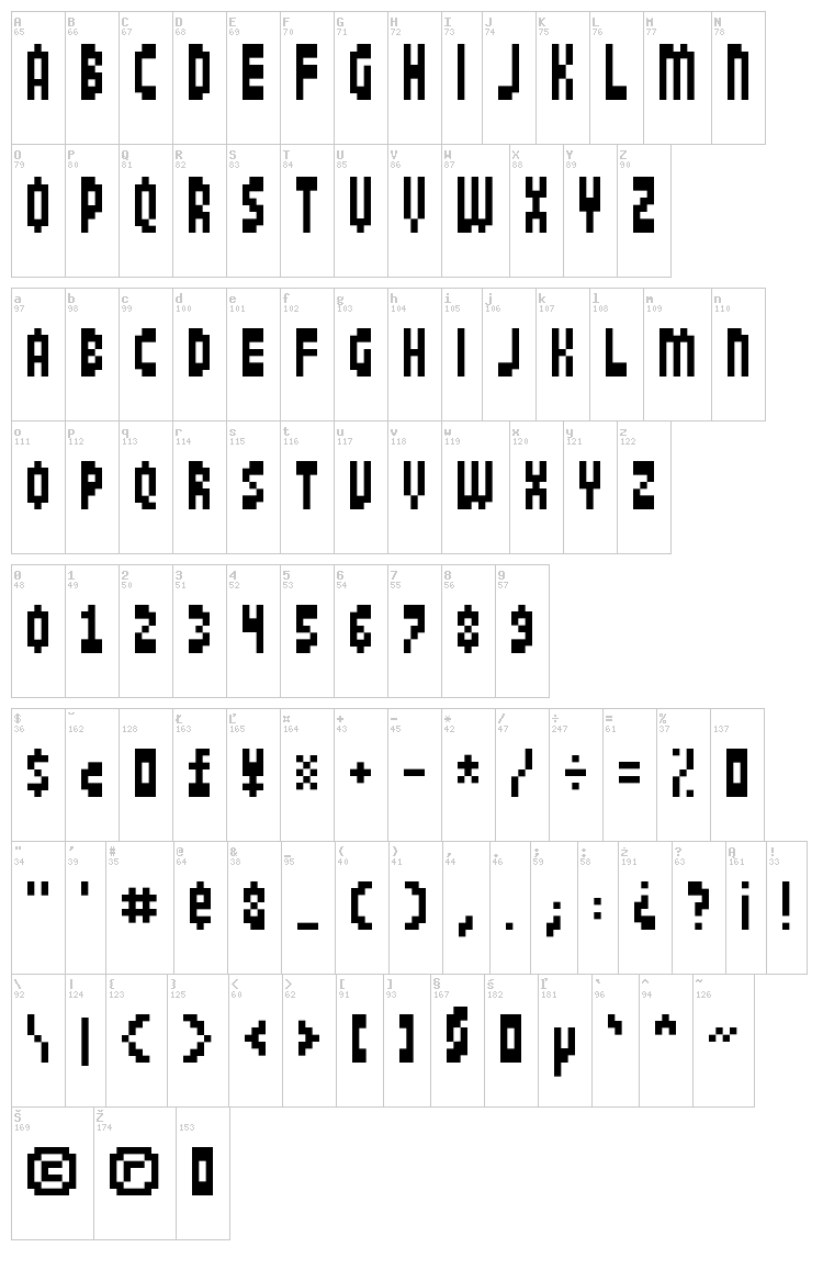 Jamboree font map