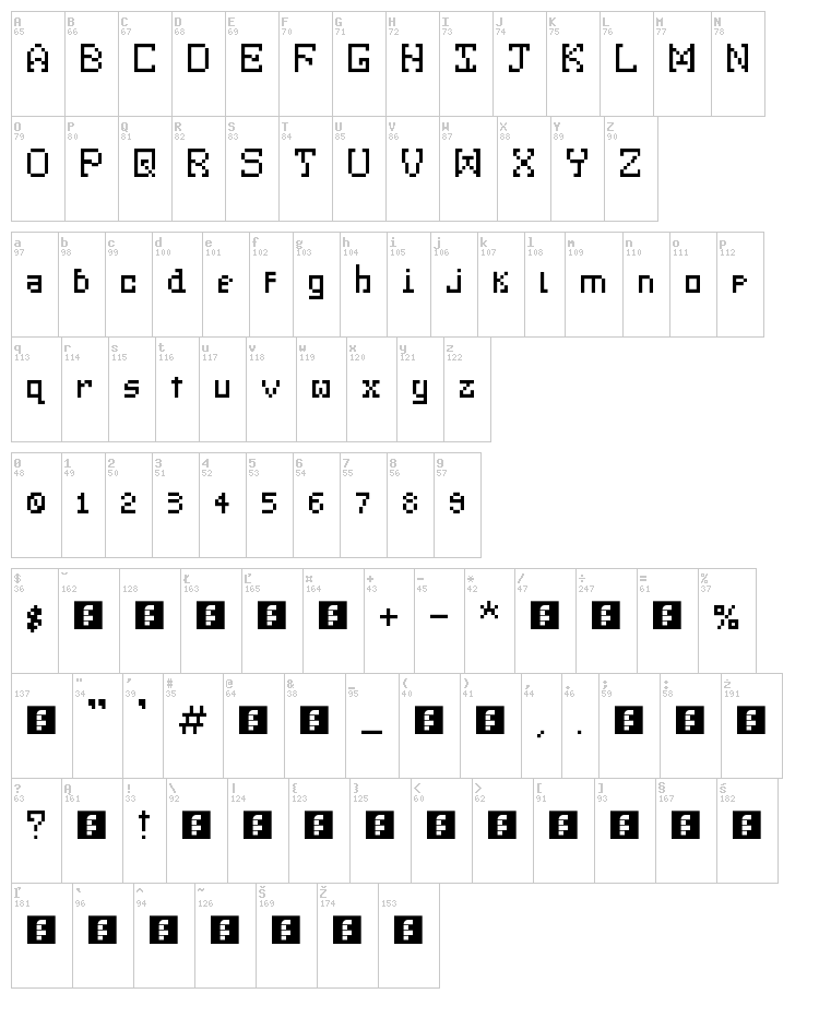 Little Monster font map