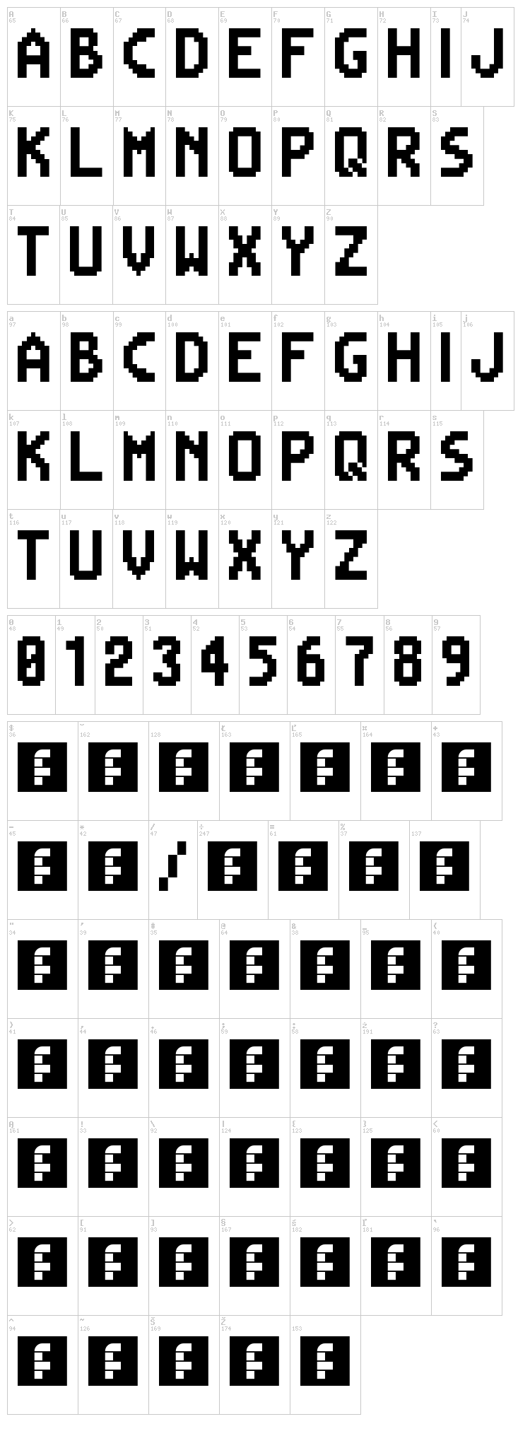 Mega Man Battle Network font map