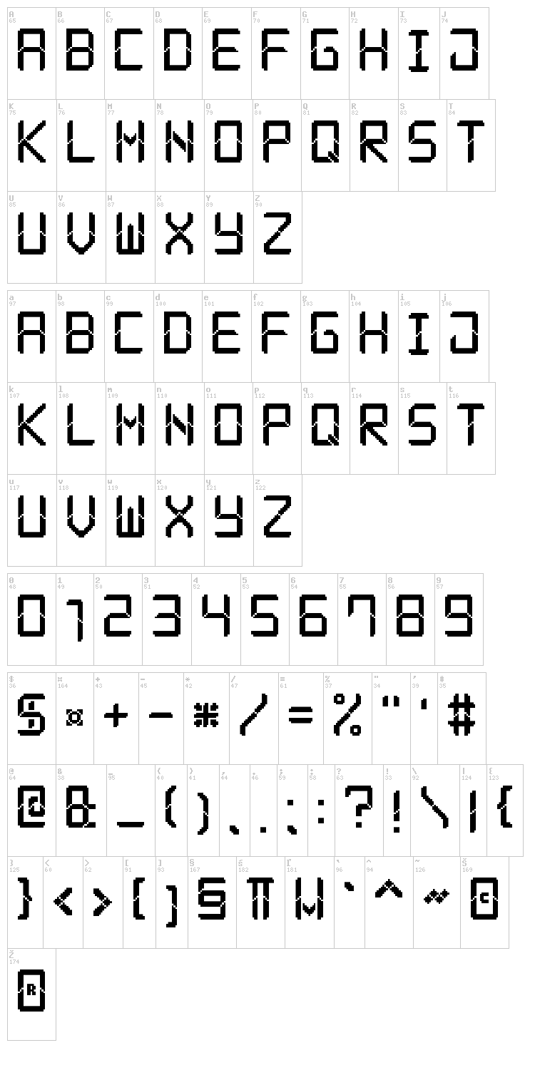 Modern LCD-7 font map