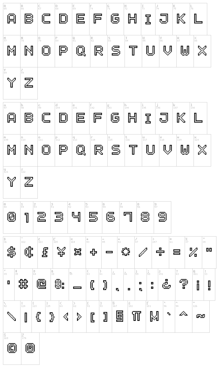 Outline Pixel 7 font map