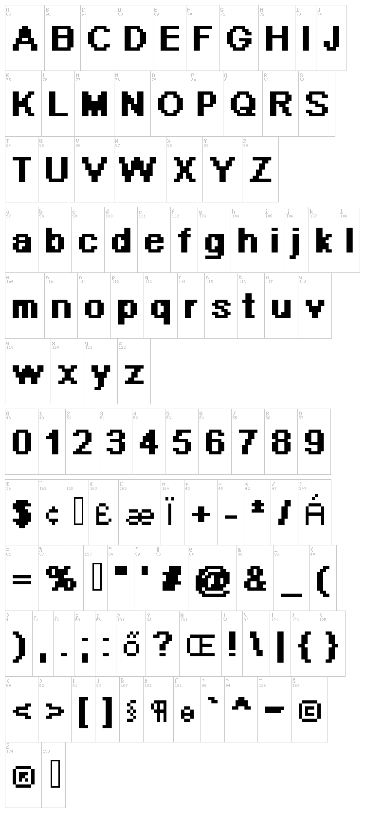 Pixel Arial 11 font map