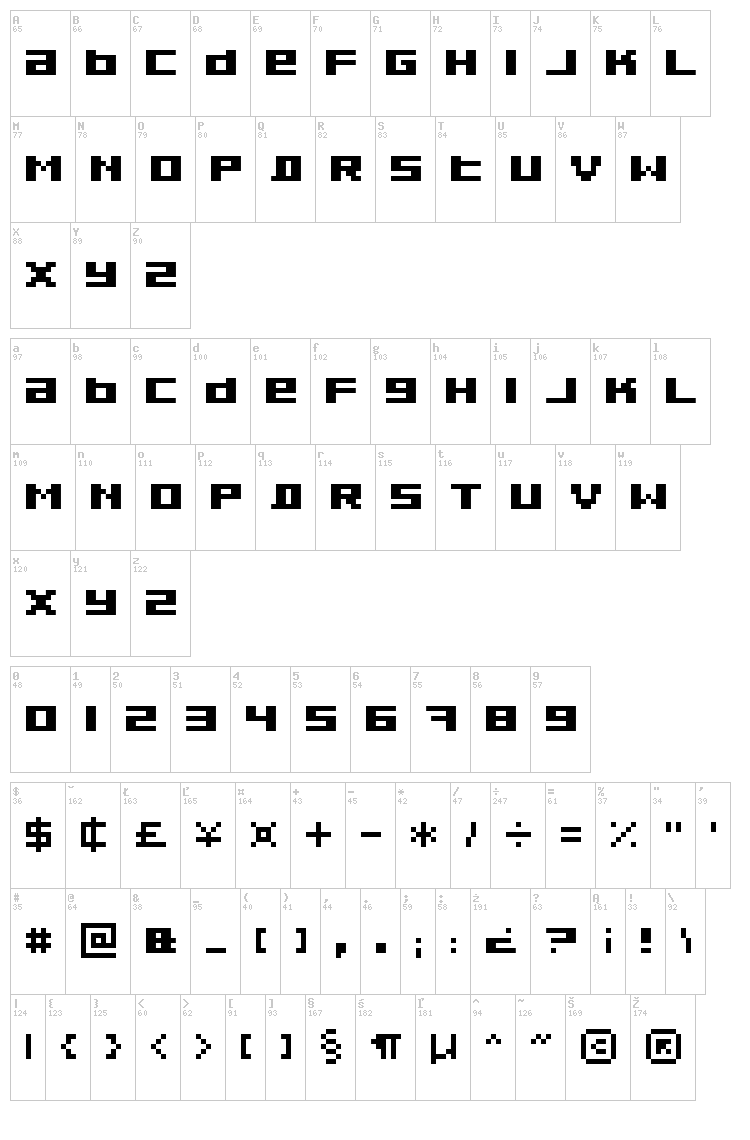 Pixeldust font map