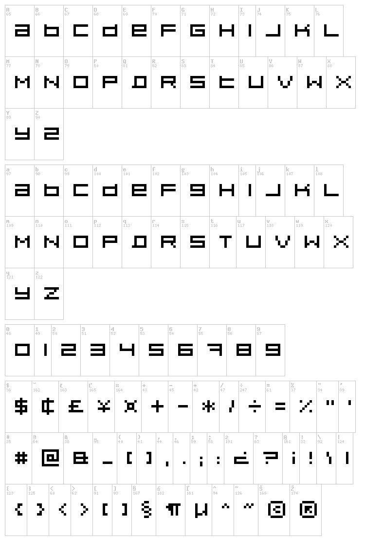 Pixeldust font map