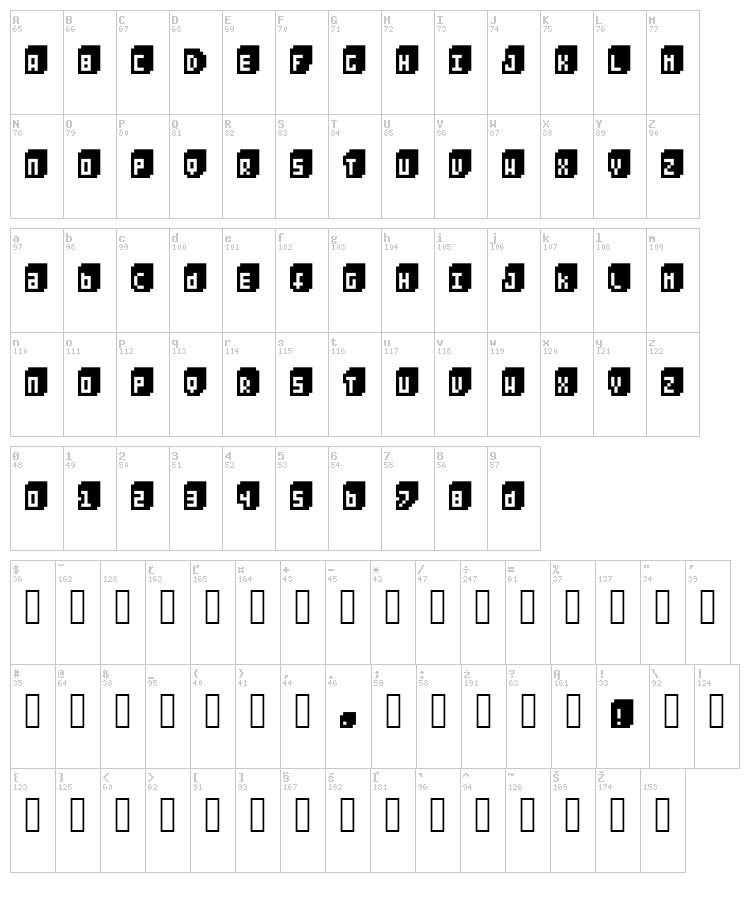 Pixeliza 20 font map