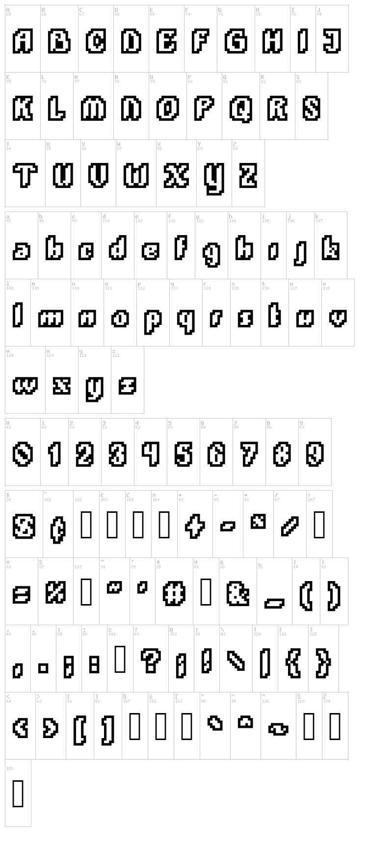 Plop Dump font map