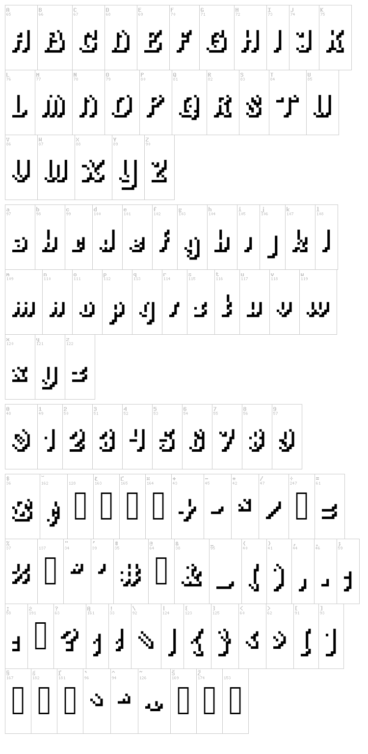 Plop Dump font map
