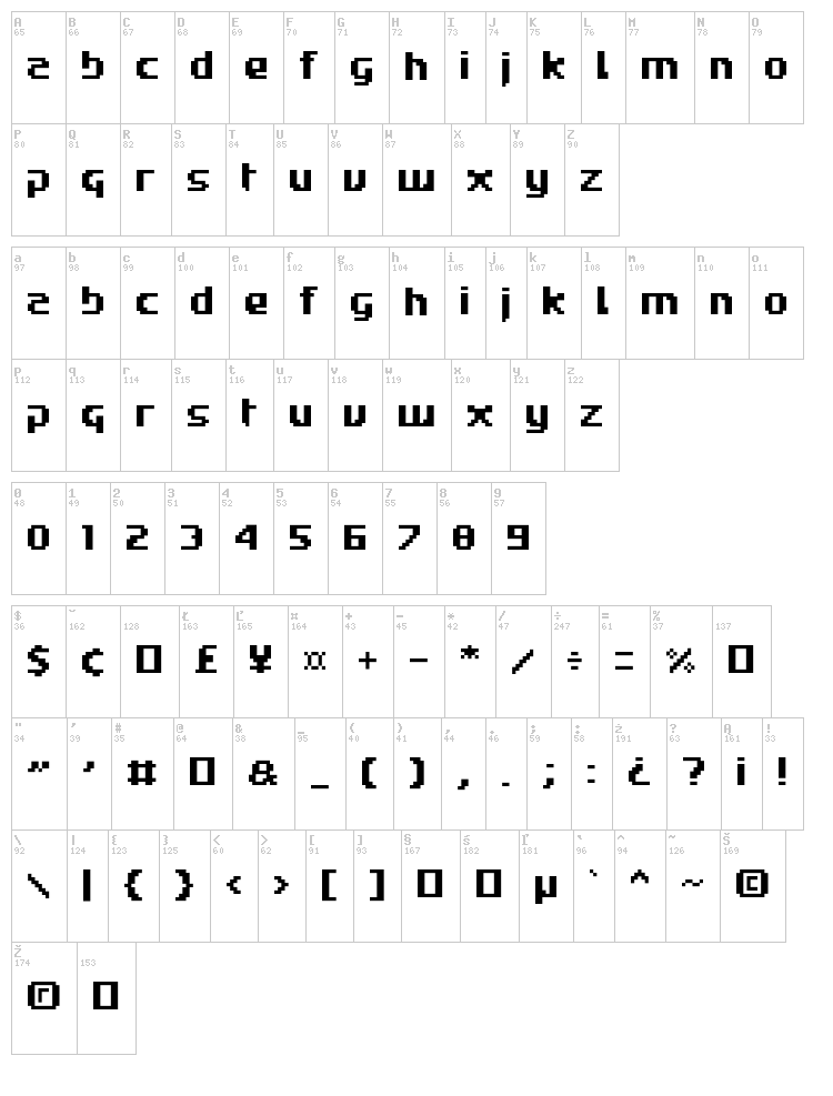 RoadWC98 font map