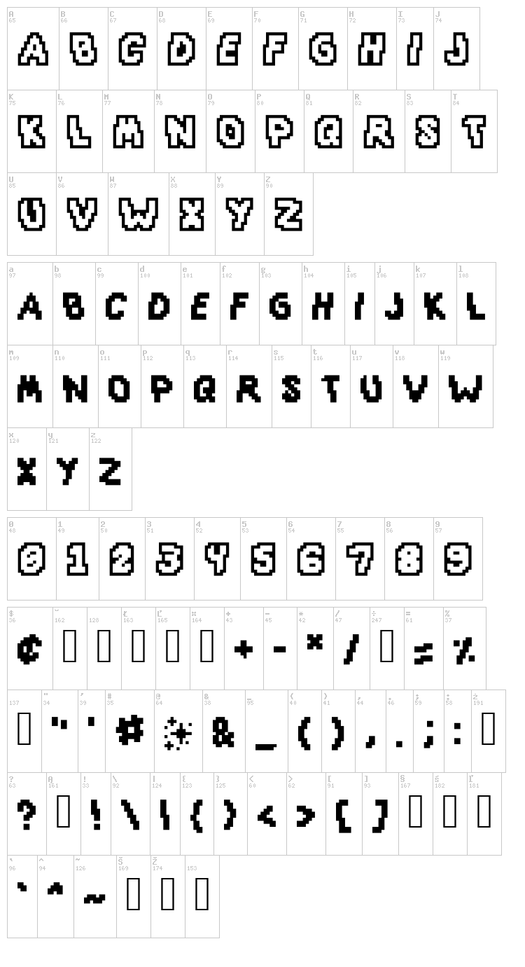 Slap And Crumbly font map