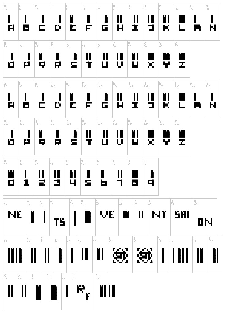 SmallBars font map