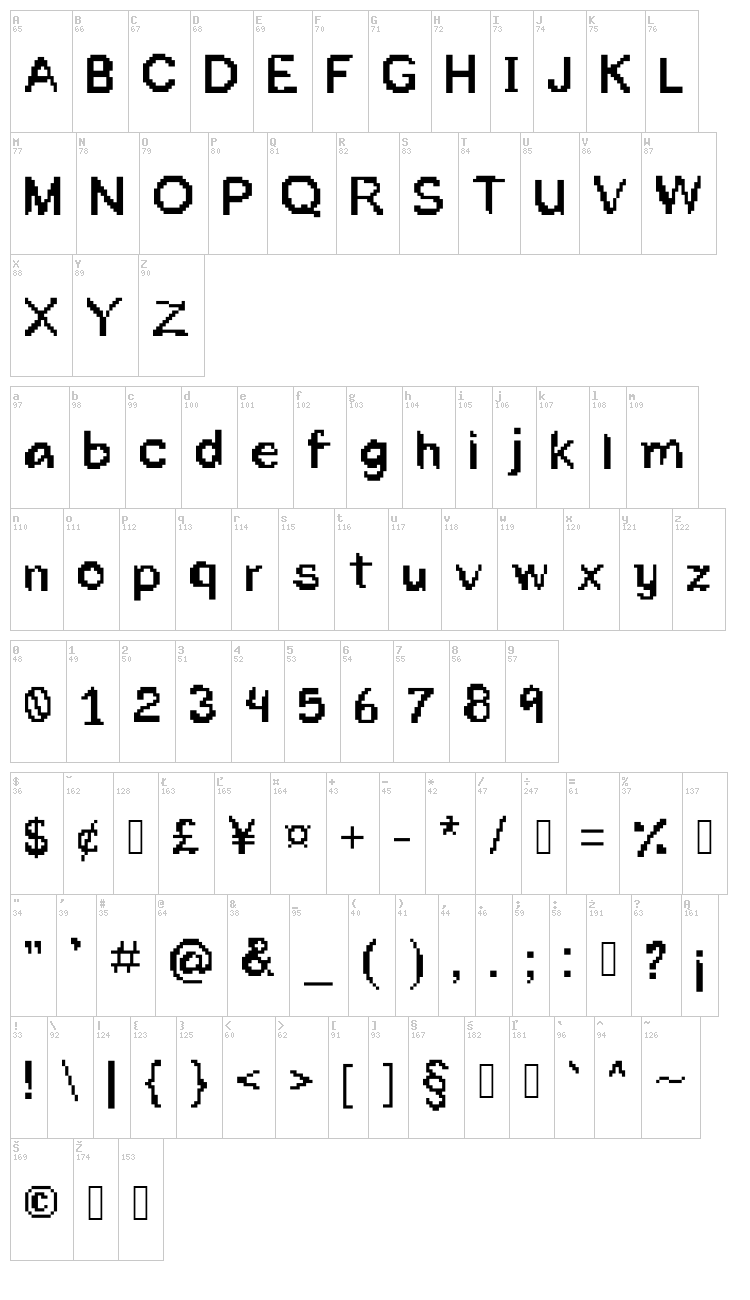 Too Much Ink font map