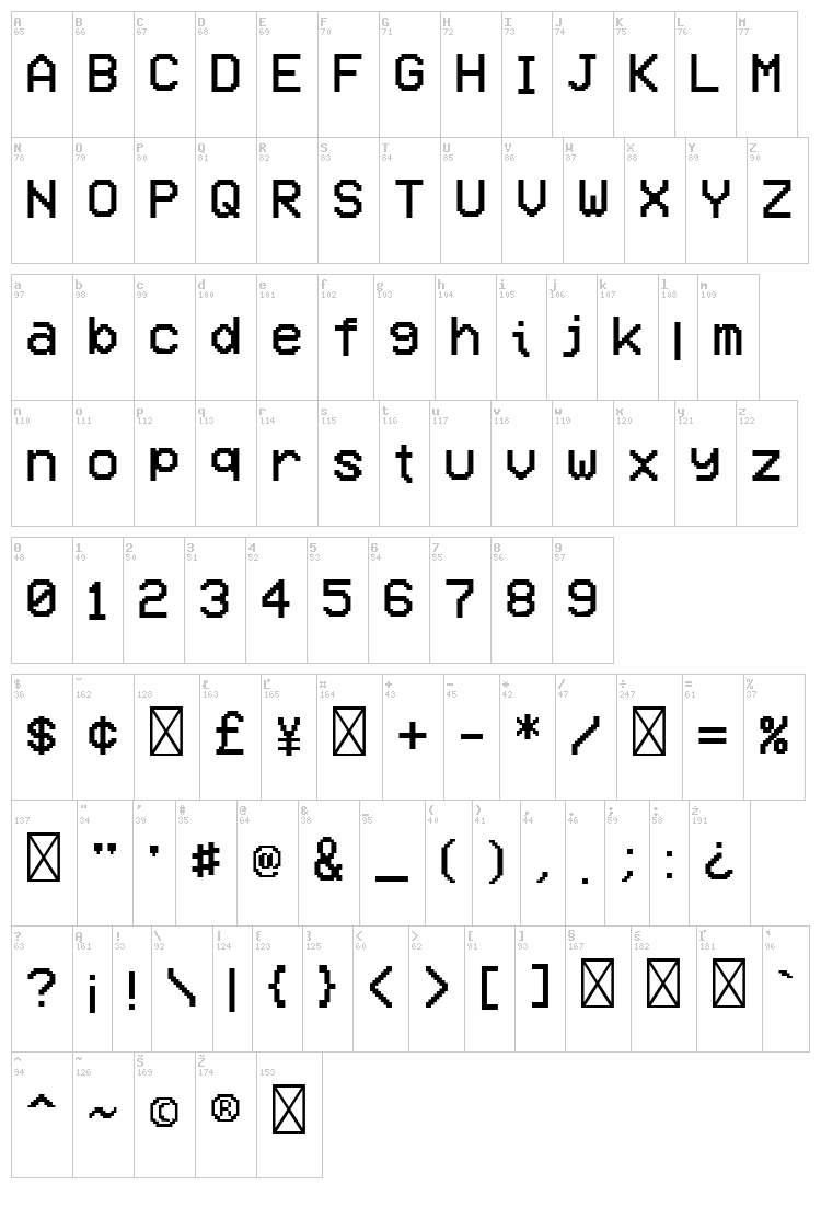 VCR OSD Mono font map