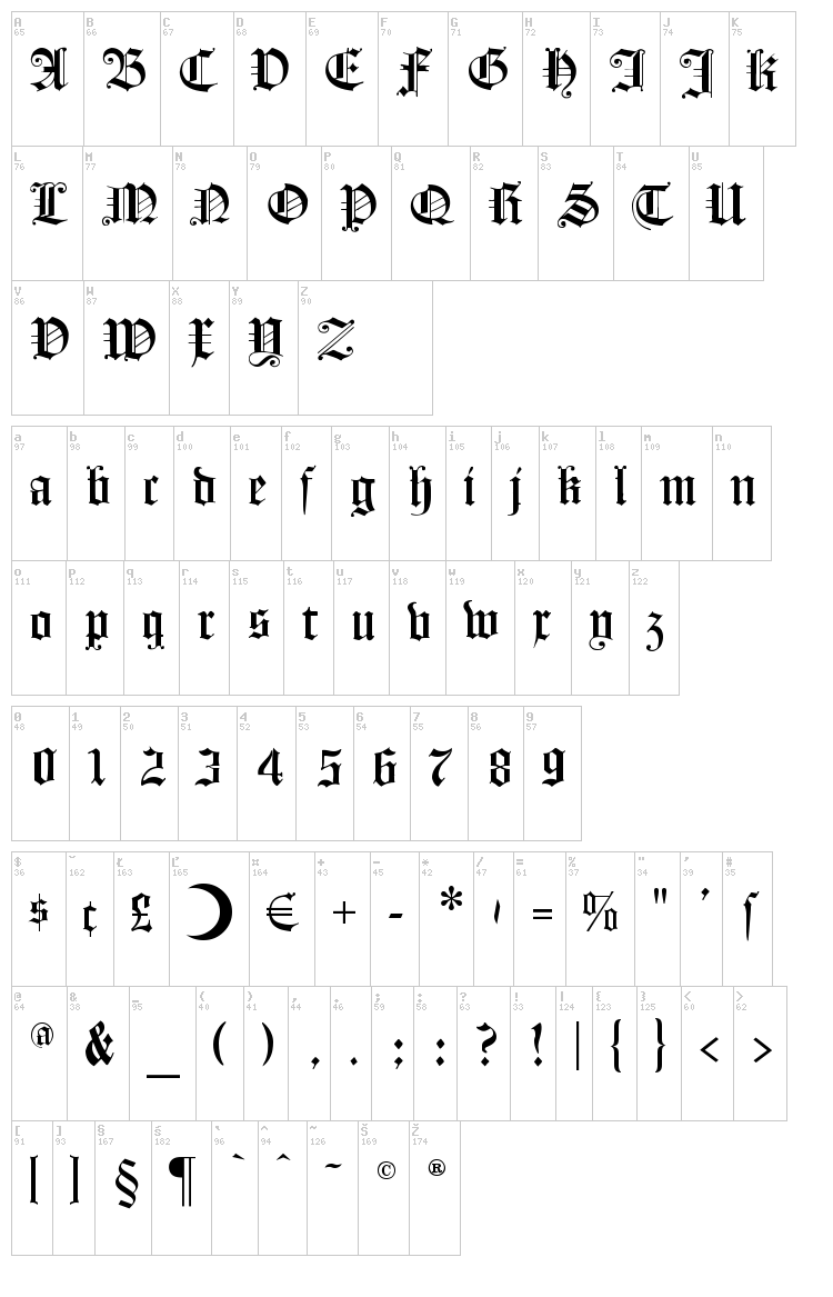 Flying Hollander font map