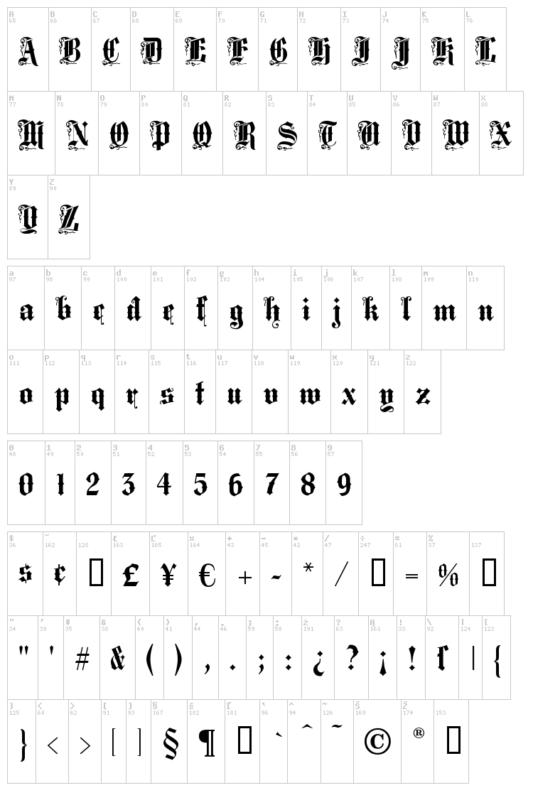 Middle Saxony Text font map