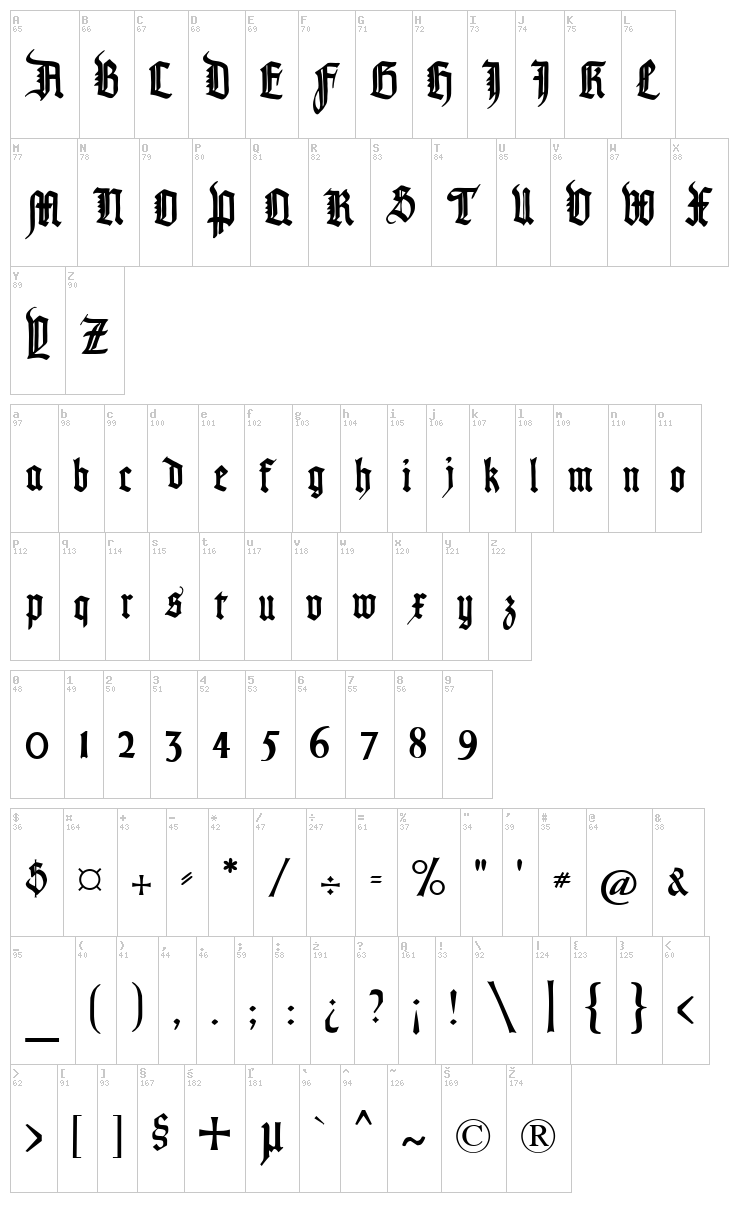 Pommern Gotisch font map