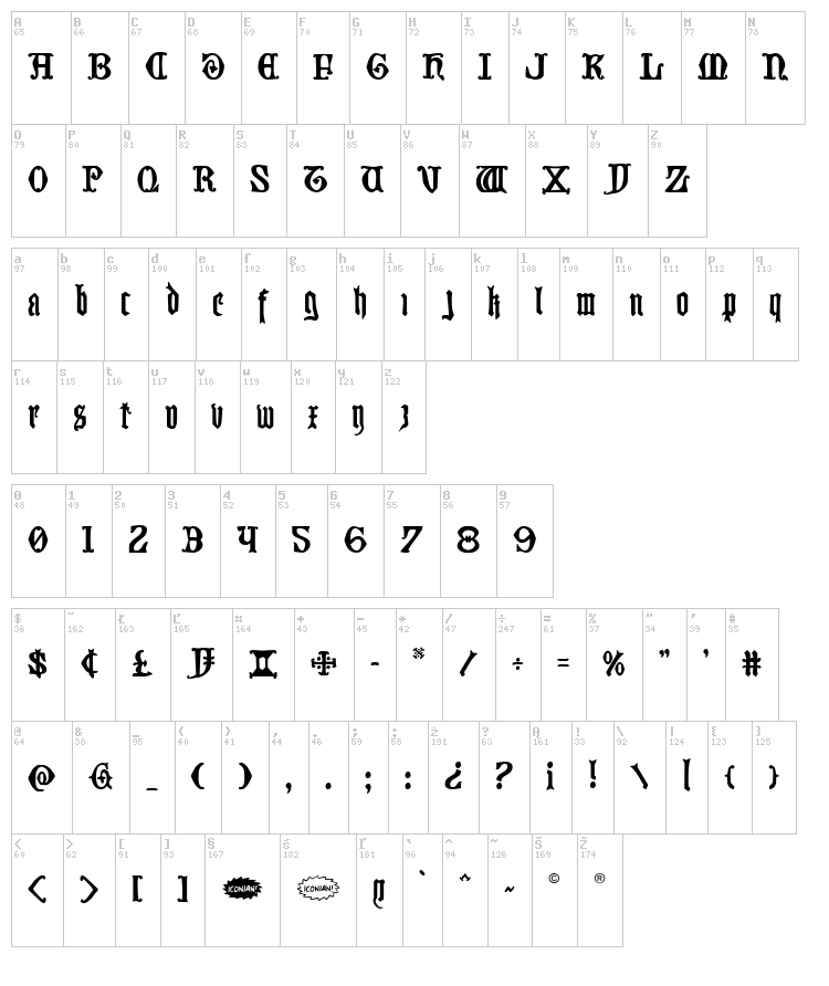 Westdelphia font map