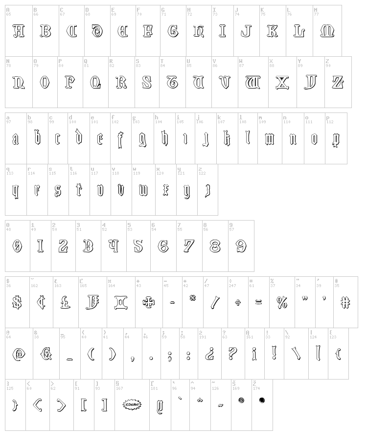 Westdelphia font map