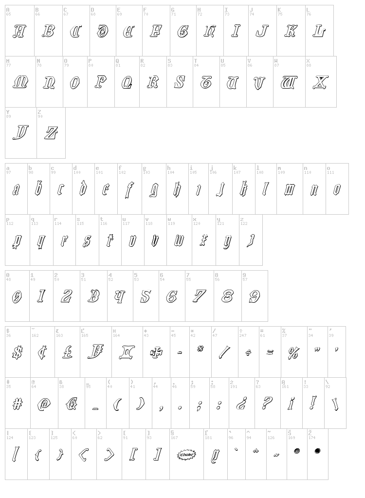 Westdelphia font map