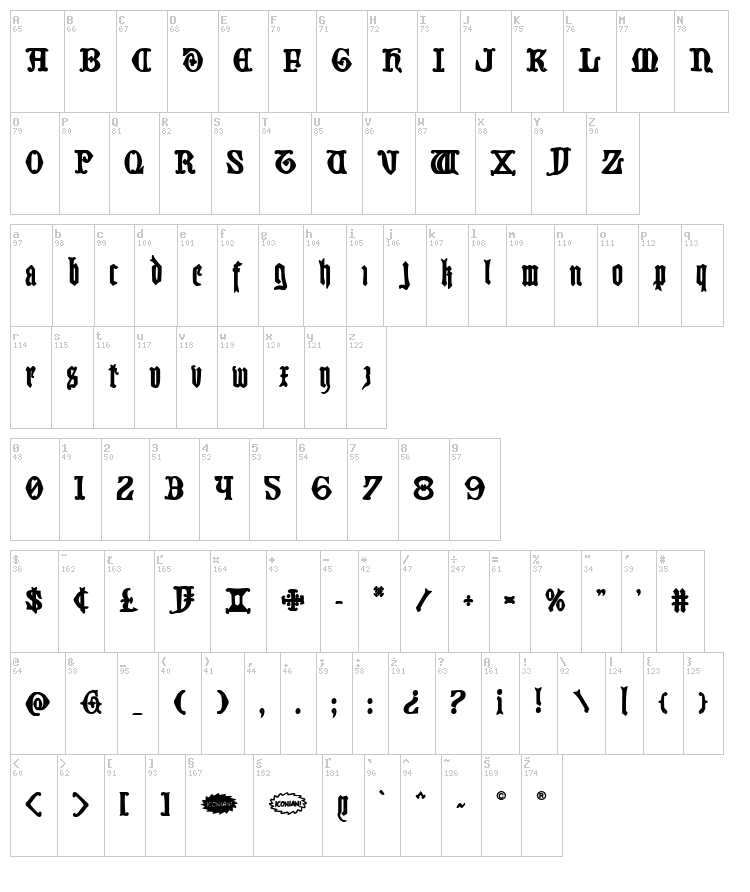 Westdelphia font map