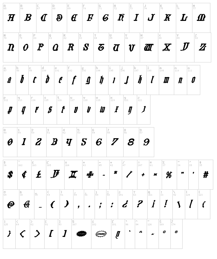 Westdelphia font map