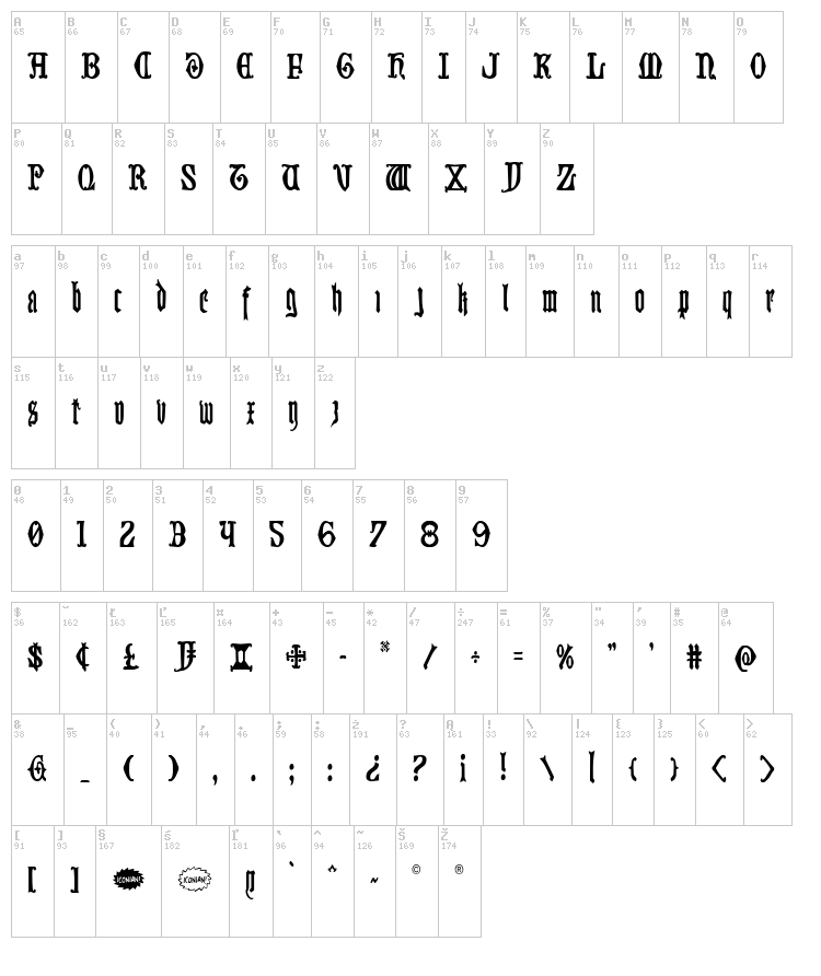 Westdelphia font map