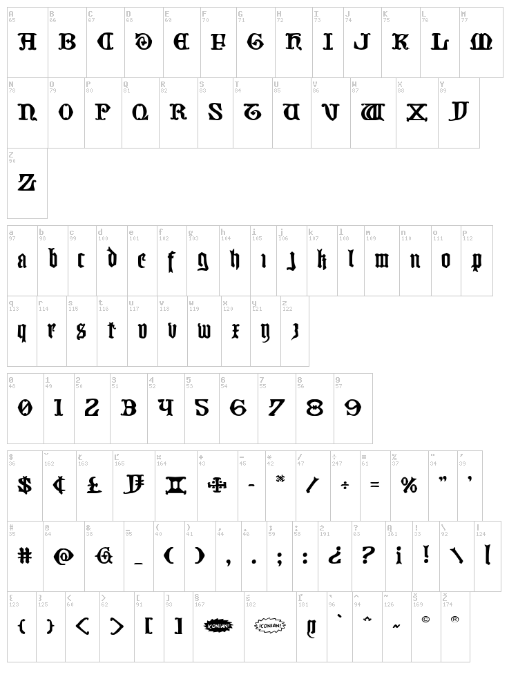 Westdelphia font map