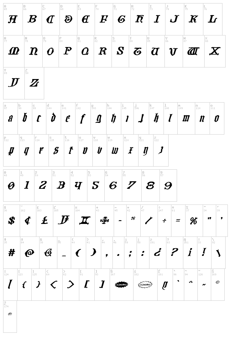 Westdelphia font map
