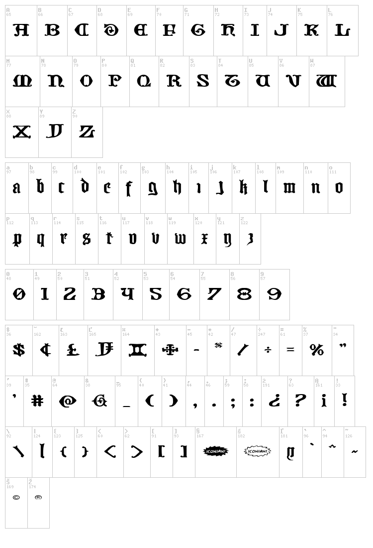 Westdelphia font map