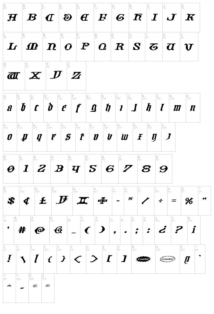 Westdelphia font map