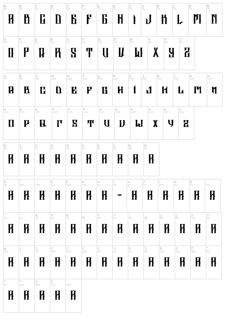 Altrashed-Rough font map