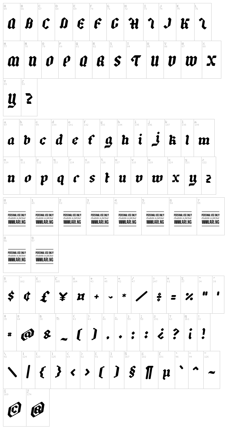 Backyard font map