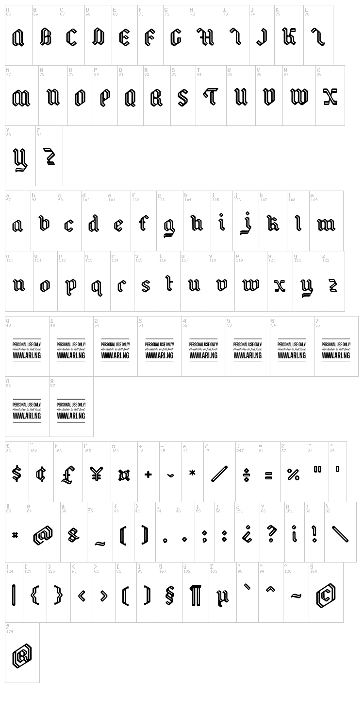 Backyard font map