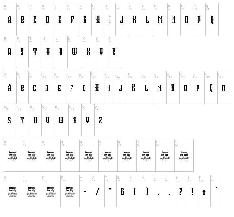 Crozzoe font map