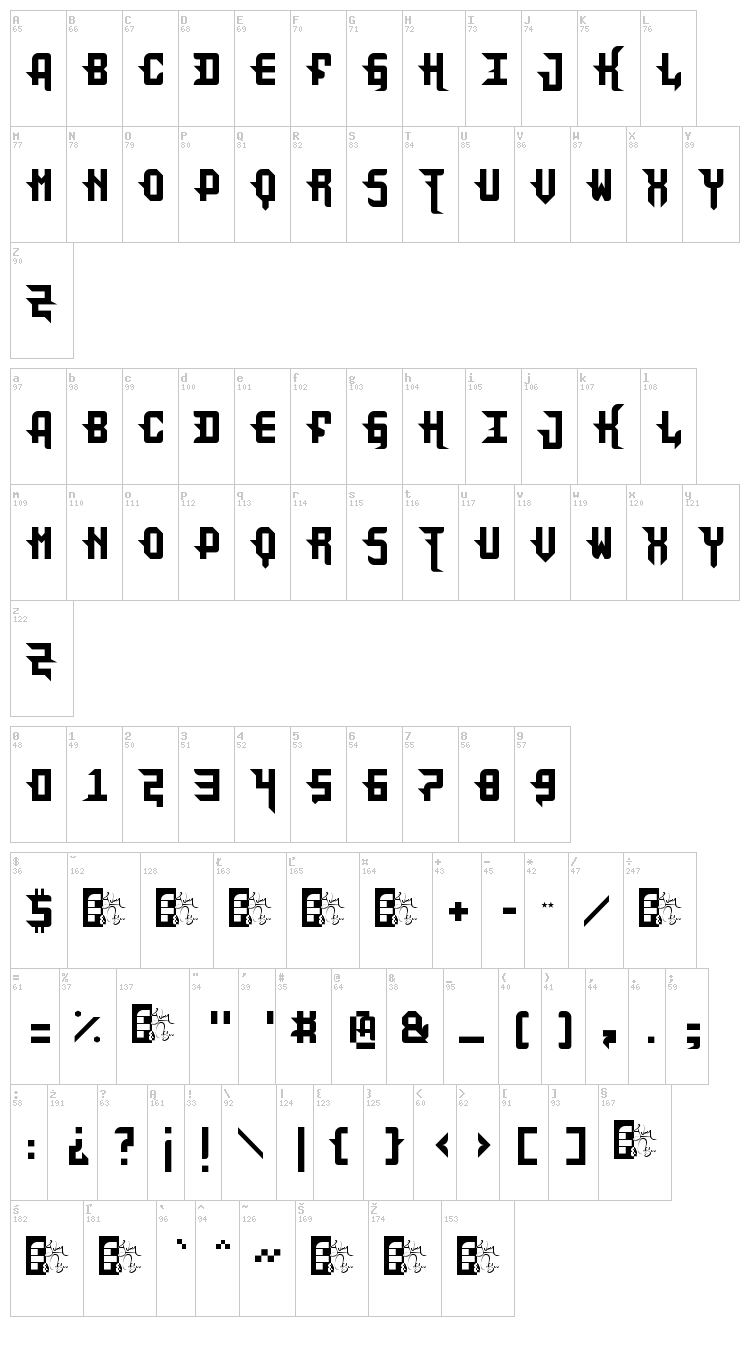 DarkPix font map