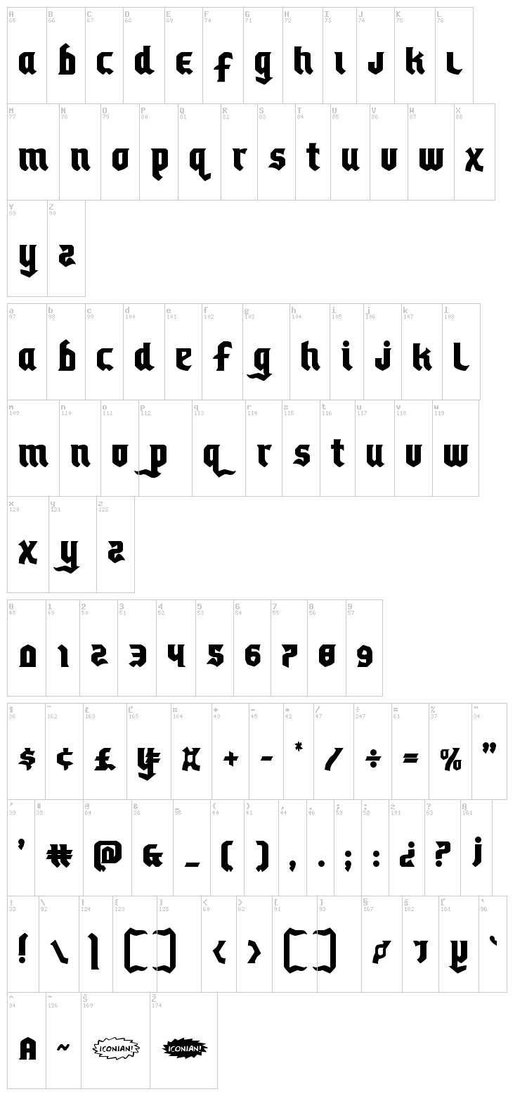Empire Crown font map