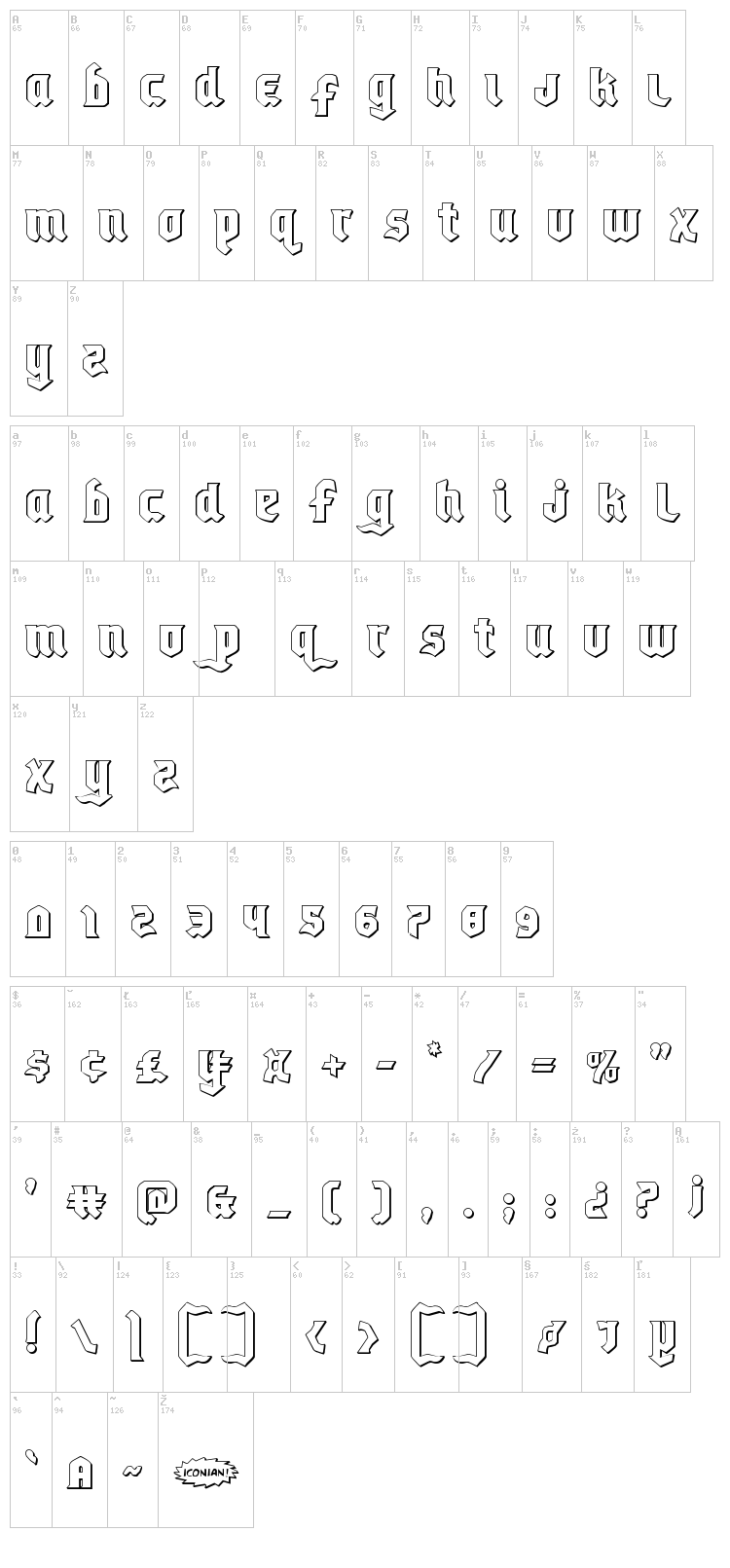 Empire Crown font map