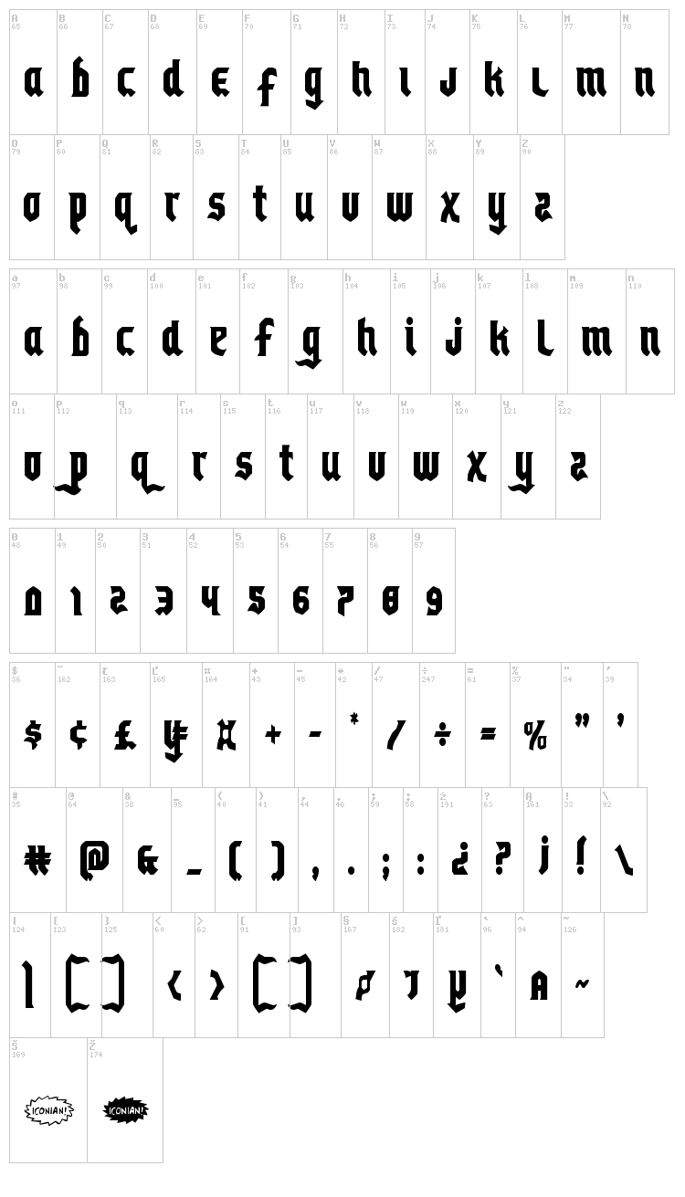 Empire Crown font map