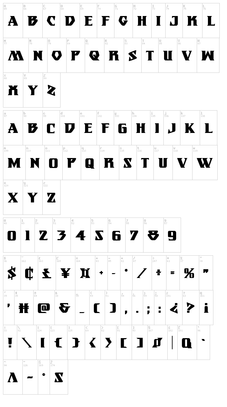 Eternal Knight font map