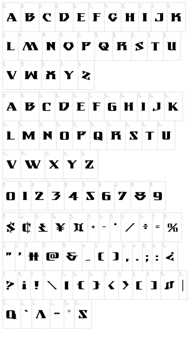 Eternal Knight font map
