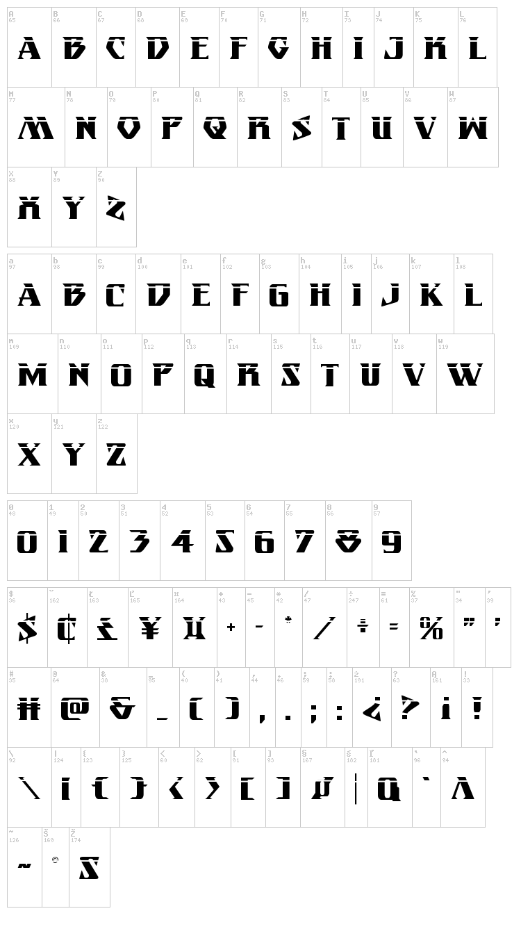 Eternal Knight font map