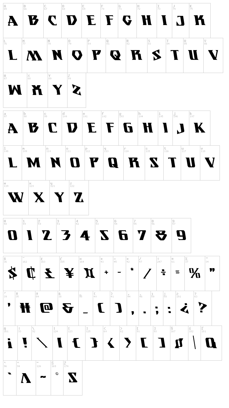 Eternal Knight font map