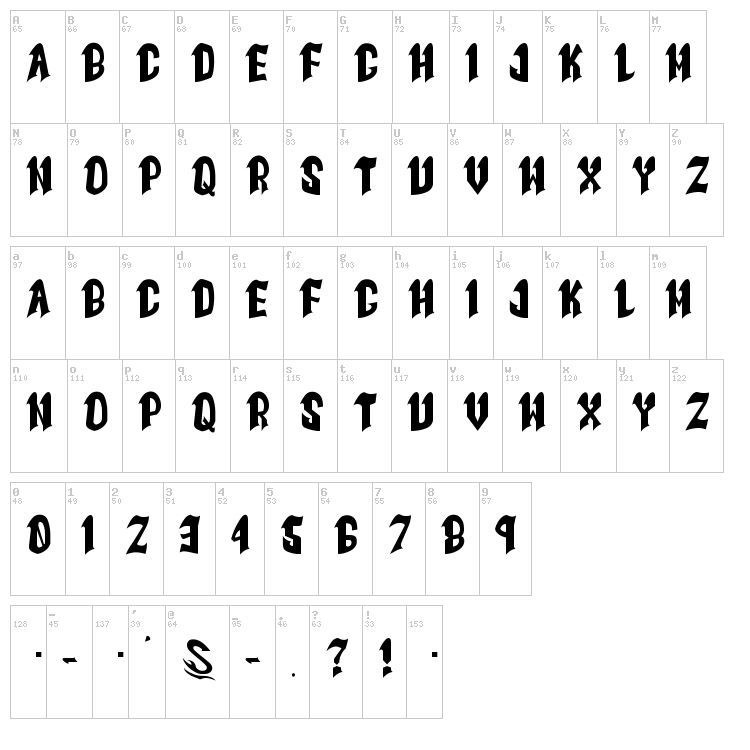 Goth Goma G font map