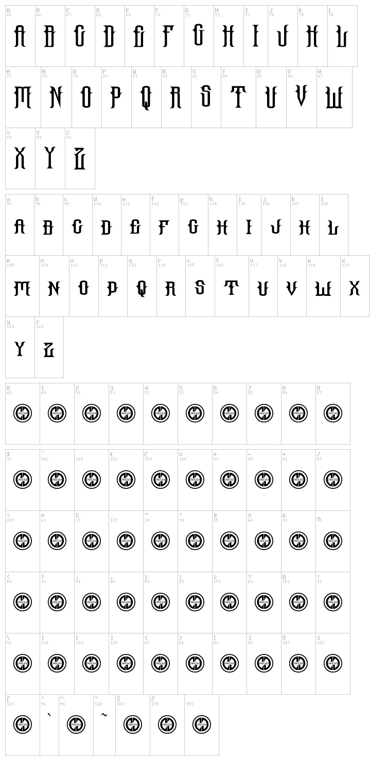 Hallow Grave font map